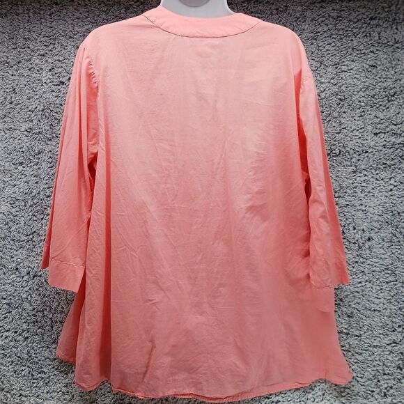 Woman Within 100%Cotton 3/4 Sleeve Embroidered  Button Down Shirt. Size 1X. Pink - Picture 4 of 11